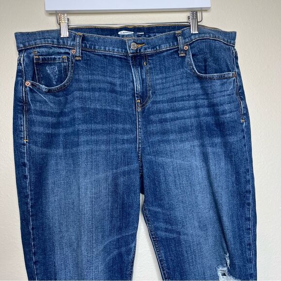 Old Navy Boyfriend Straight Cuffed Distressed Cropped Blue Denim Jeans Women 14 - Picture 3 of 12